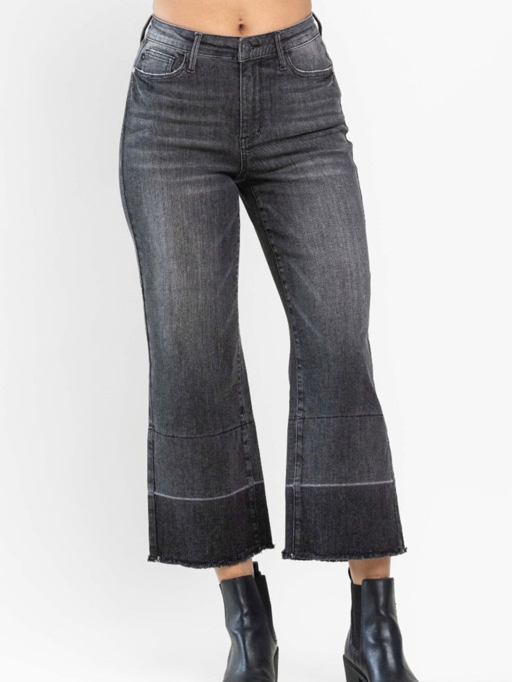 Judy Blue Charcoal Grey High Waist Wide Release Hem Crop Wide
